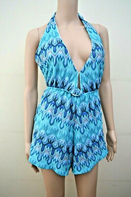  New Lipsy Blue Aqua Zig Zag Halterneck Playsuit Sz UK 8 10 & 12 