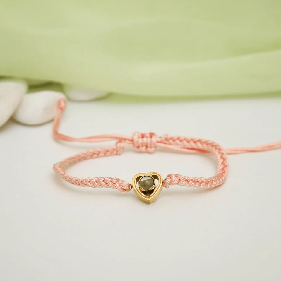 Pulsera Cuerda Proyección Foto Corazón Personalizada • Regalo Aniversario para Amigo Foto 4 de 4