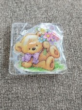 Cute Bear With Flower Bouquet Bow Mounted Rubber Stamp New Teddy Bear