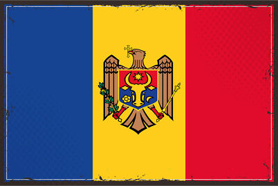 Blechschild 18x12 Moldau Retro Flag of Moldova Wand Deko Bar Kneipe Sammler Gesc