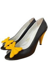 VTG Pancaldi Loretta Blum Statement Heels Peep Toe Black Size 8.5B Made In Italy