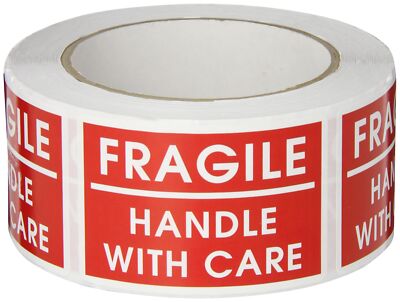 TapeCase SHIPLBL-036 Shipping Packing Labels''Fragile/Handle with Care'' Red/White