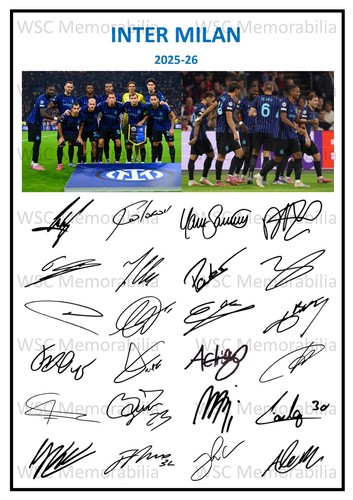 11776. Inter Milan Signed Team Sheets (A4 Prints) CHOOSE A SEASON 2024-26