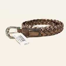 Brighton Braided Leather Belt Womens Size 32 Pewter Metallic Silver Buckle NEW