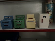 Vintage Tin Toy Metal Litho Kitchen Appliance Set Stove Refrigerator Sink