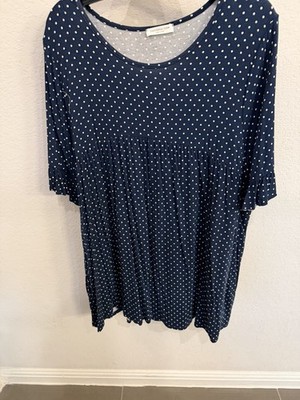 Chic Soul Navy Polka Dot Knit Plus Size Stretch Short Sleeve Blouse 2XL