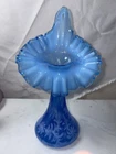 Vintage Fenton Sky Blue Opalescent Fern Jack In Pulpit Vase Ruffled Edge