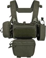 YAKEDA Tactical Chest Mini Rig Vest with Magazine Pouch Adjustable Army Green 
