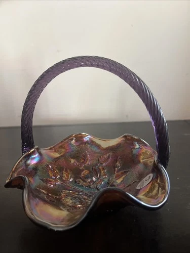 Fenton Carnival Glass Basket Floral  Purple
