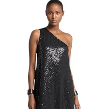 Michael Kors Black Sequin One-Shoulder Cocktail Mini Dress Size Medium NWT
