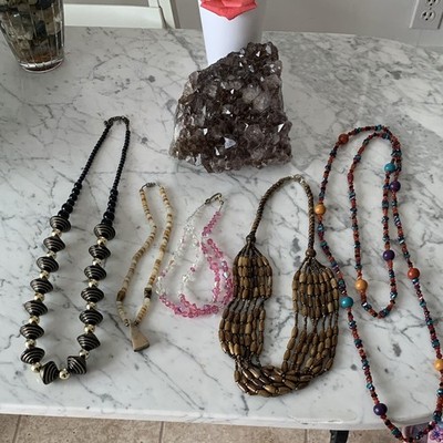 Mixed Lot of 5 Multicolor Beaded Necklaces Stone Glass Shell Metal Mixed Jewel