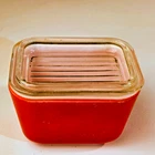 Vintage Pyrex Primary Red Refrigerator Dish 501-B with Clear Ribbed Lid 501-C