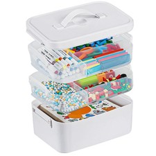 Gifhomfix 3-Layer Plastic Craft Organizers and Storage Box with Removable Tr...