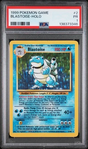 PSA 1 PR 1999 Base Set Blastoise 2/102 Holo Foil Pokemon WOTC Unlimited Rare