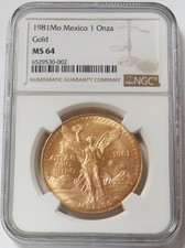 1981 MO GOLD MEXICO 1oz ONZA FIRST YEAR WINGED VICTORY COIN NGC MS 64 4456.11 per troy oz