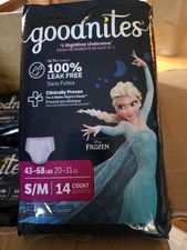 LOT 4 Goodnites Girls Nighttime Bedwetting Underwear, S/M 43-68 lbs Frozen 56CT