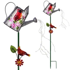 Garden Solar Lights Outdoor, Metal Watering Can Garden Stake Lights Cardinal ...