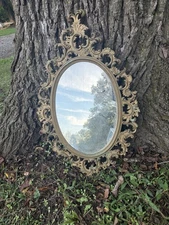 VTG Oval ORNATE Hollywood Regency Hanging Wall Mirror Burwood
