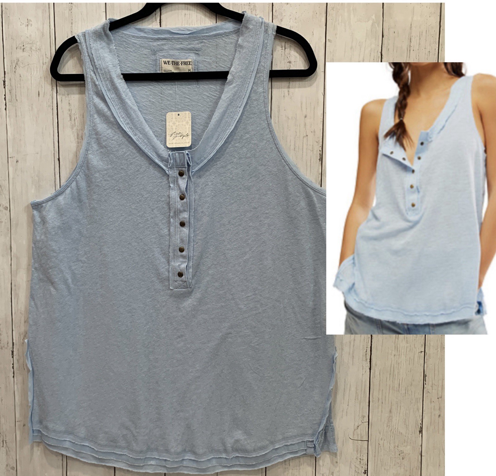 Free People We The Free Women M Love Language Scoop Neck Linen/Cotton Tank Top