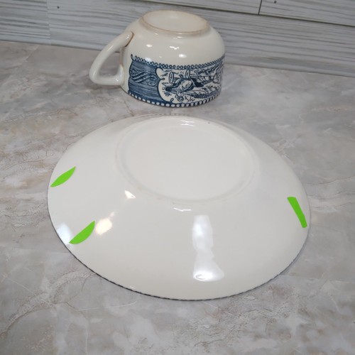 2 Vtg Currier & Ives Royal China Teacups/Saucers Carriage/Steamboat, Imperfect - Picture 3 of 10