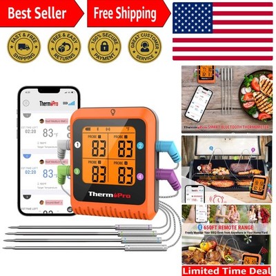 High Accuracy Wireless Meat Thermometer - 650 ft Range, 4 Color-Coded Probes