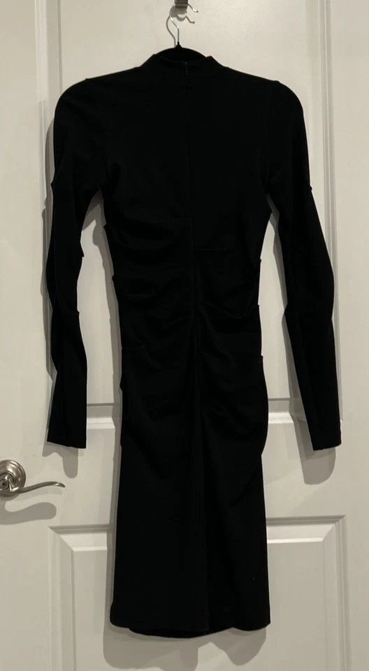 Vestido Nicole Miller Artelier Mujer Talla P US XS Negro Acanalado Manga Larga Midi Foto 3 de 4