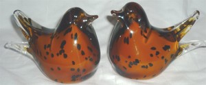 CHARMING MURANO GLASS SET OF TWO BIRD FIGURINE PAPER WEIGHT ART GLASS