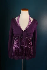 Vintage 2 Lot MixIt Y2K Beaded Crushed Velvet Halter Top Fairy Whimsigoth Grunge