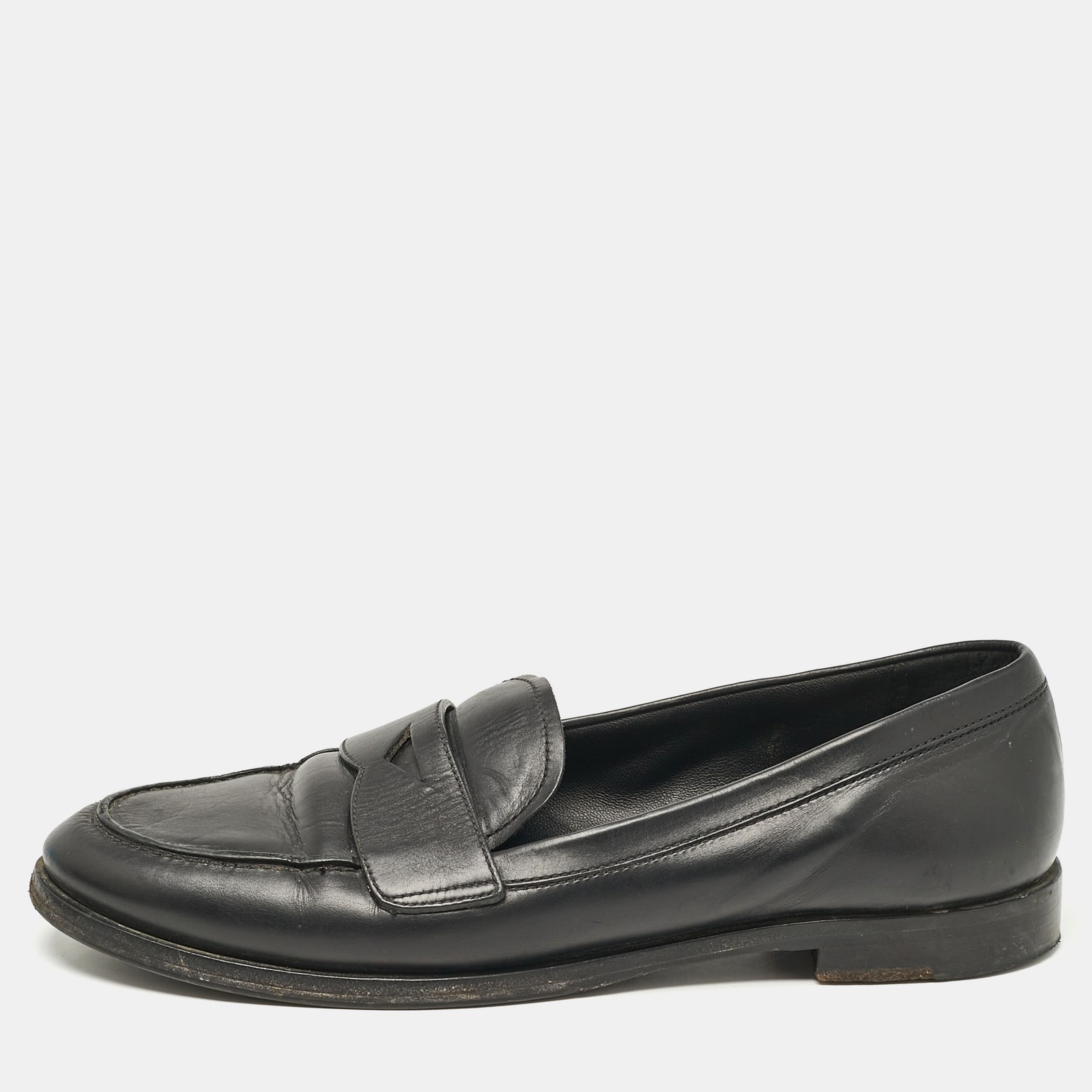 Prada Black Leather Slip-On Loafers Size 38.5 EU