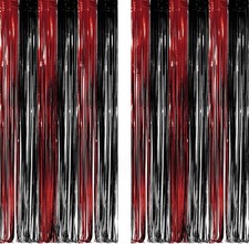 Black Red Party Streamers Backdrop - GREATRIL Foil Extra Large,
