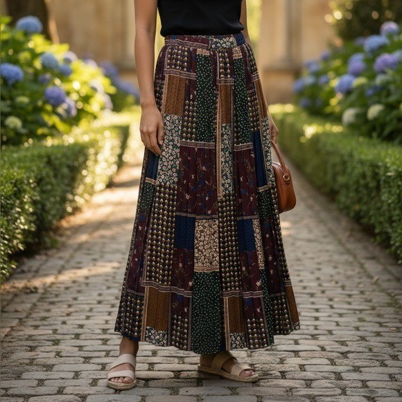 Very Simple Maxi Skirt Boho Patchwork Elastic Wai… - image 1