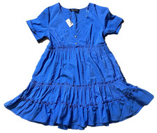 NWT Zara Womens Size Small Tiered Ruffle Mini Dress Bright Blue Embellished
