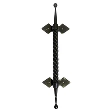 Large Door Pull Black Wrought Iron with Twisted Body and Round Ends 19.25 Inch