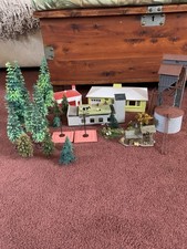Plasticville USA large lot of buildings trees accessories Fire Co, Water Tower
