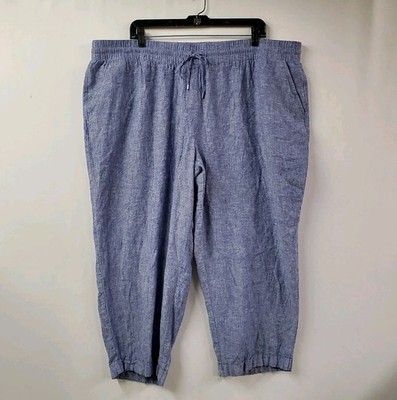 Jones New York Crop Linen Pants Women 3X Blue Drawstring Coastal Minimal Boho