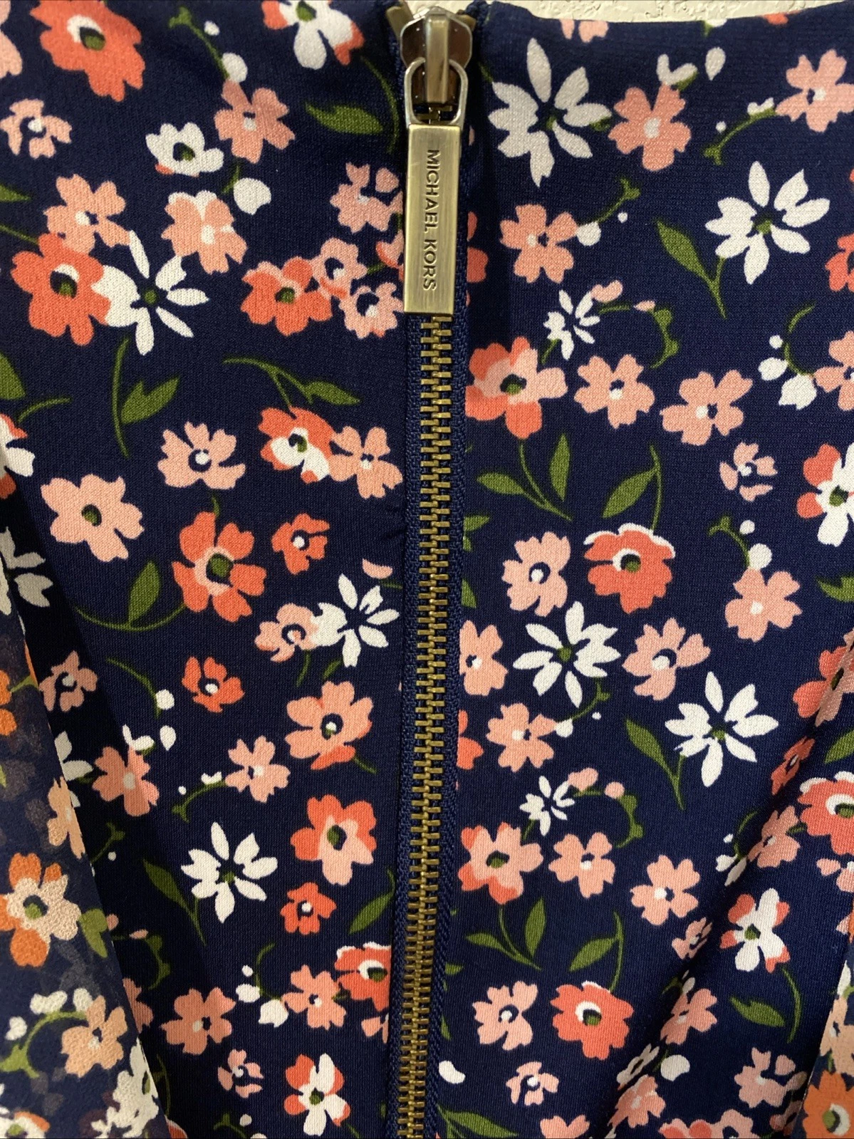 Abito Michael Kors nuovo corallo pesca floreale con volant taglia petite small