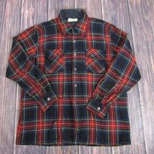 Vintage JC Penny Flannel Plaid Shirt Mens XL Red Black Quilted Lined Workwear