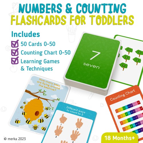 Math Counting Flashcards for Toddlers - Number Flash Cards 55 Counting Cards - Picture 2 of 6