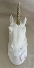 Cabeza de Unicornio Blanco Oro Brillo Cuerno Fantasía Escultura Montaje en Pared Hobby Lobby