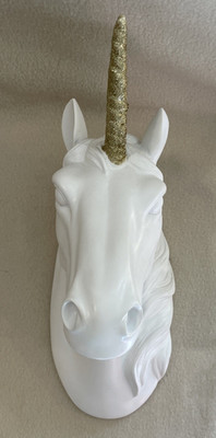 White Unicorn Head Gold Glitter Horn Fantasy Sculpture Wall Mount Hobby Lobby