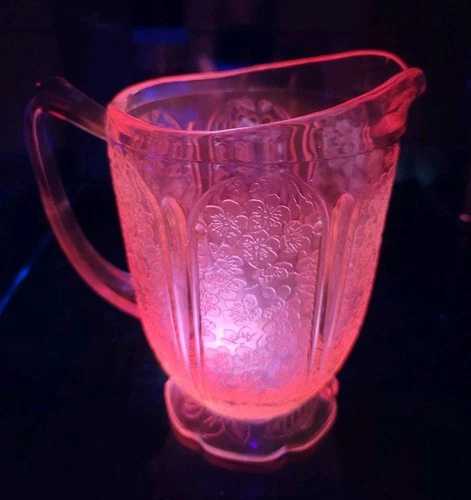 Vintage Selenium Pink Depression Glass Cherry Blossom 7" Tall Pitcher