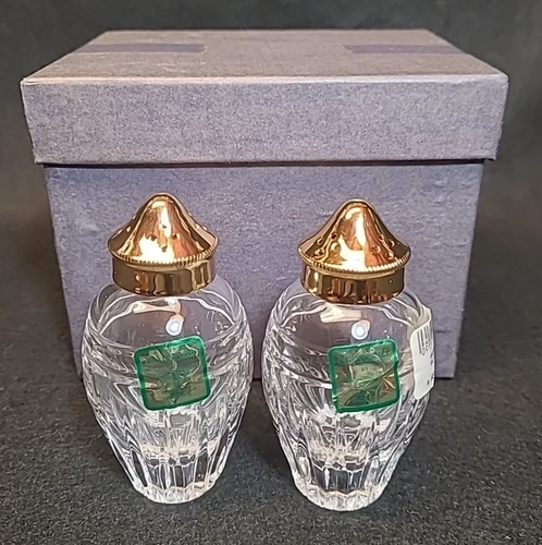 Vintage Marquis Waterford Crystal Hanover Gold Salt & Pepper Shaker Set, 3.5"