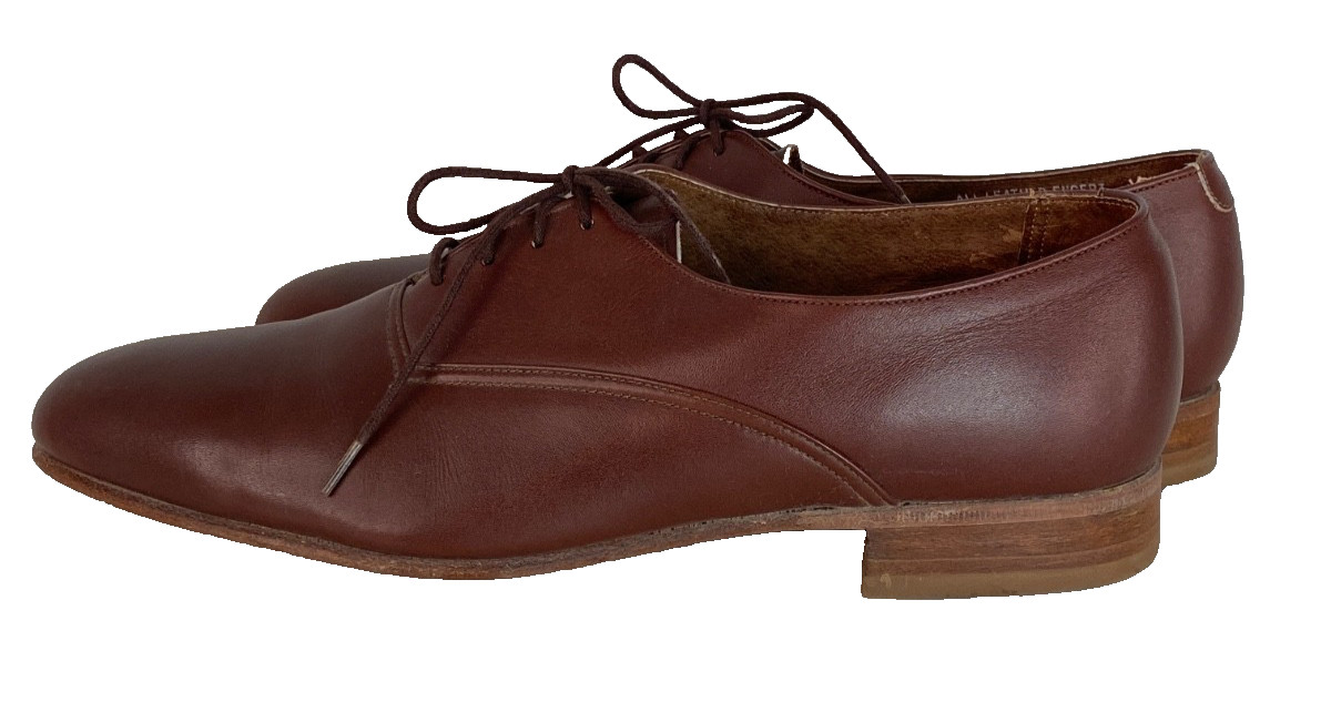 Vintage 1950s men's brown leather shoes 10.5 HANOVER dress formal rust tie USA