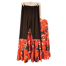 Funky Disco 2 Piece Pull on Bell Bottoms Top Size M Stretch Hippie Orange Black