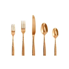 Lucca Faceted Copper Rose 18/10 Stainless Steel 20 Piece Flatware Set, Servic...