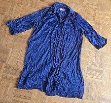 Vtg Vanity Fair Nightgown Sz XL Blue Nylon Robe Button 3/4 Sleeve Embroidered W/