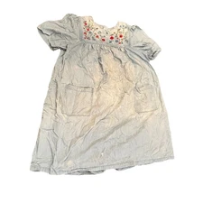 Vintage Go Softly Patio Dress Womens XL Blue Pockets Embroidered Butterfly