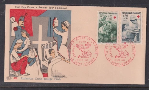France 1966 Red Cross Set  First Day Cover - Saint Etienne Unaddressed #652