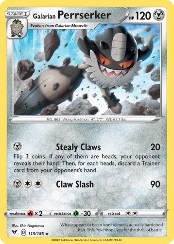 Galarian Perrserker RARE Pokemon TCG Card 113/185