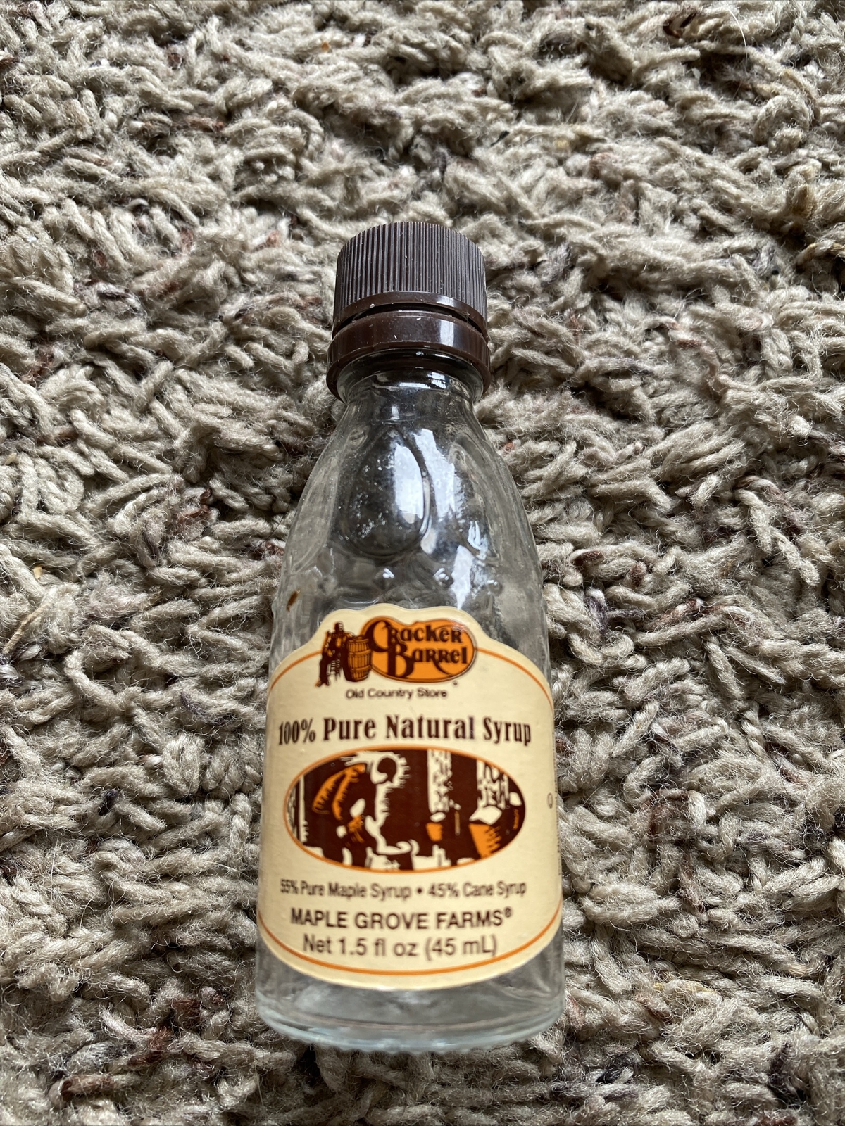 Lot of 6 EMPTY Cracker Barrel Syrup Bottles 1.5 oz. Clean 3/4" Tall